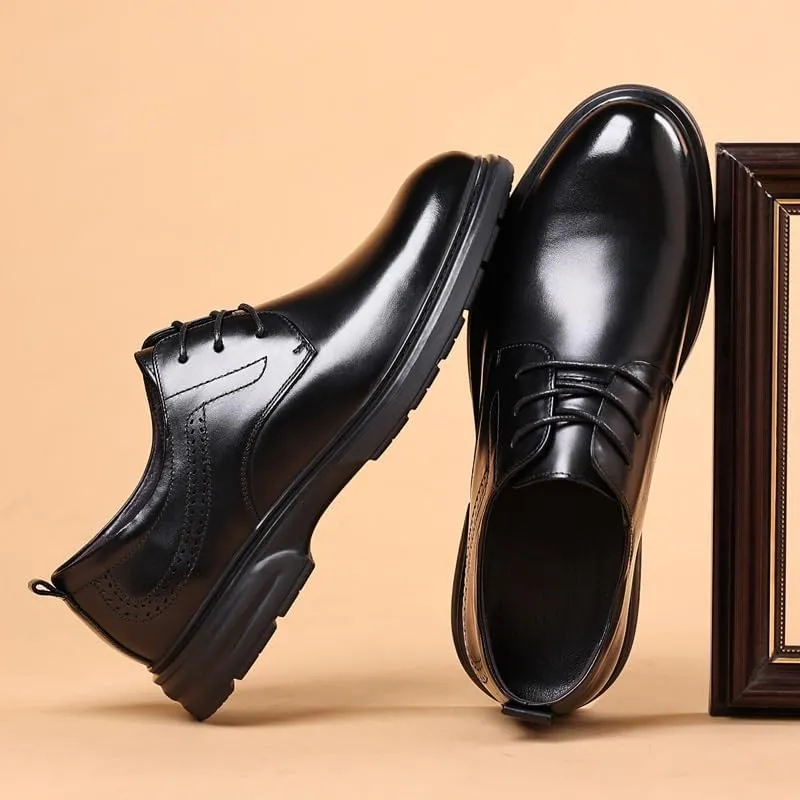 Men's Platform Oxford Shoes Genuine Leather Formal Dress Shoes Classic Lace-Up Design Derby Shoes for Men