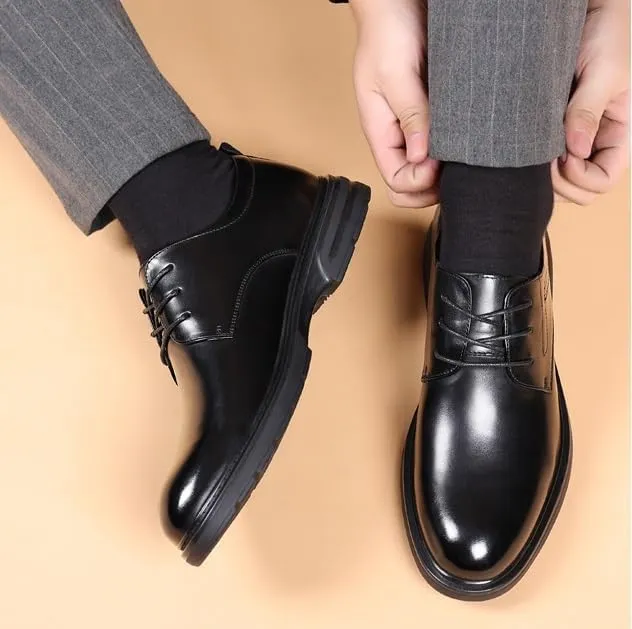 Men's Platform Oxford Shoes Genuine Leather Formal Dress Shoes Classic Lace-Up Design Derby Shoes for Men