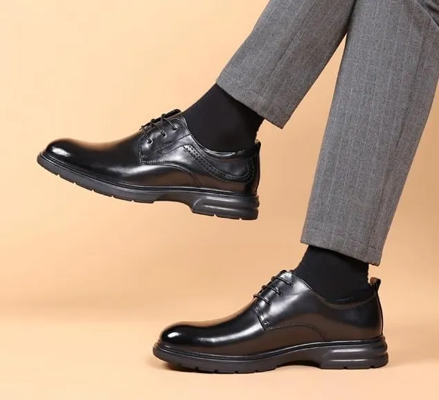 Men's Platform Oxford Shoes Genuine Leather Formal Dress Shoes Classic Lace-Up Design Derby Shoes for Men