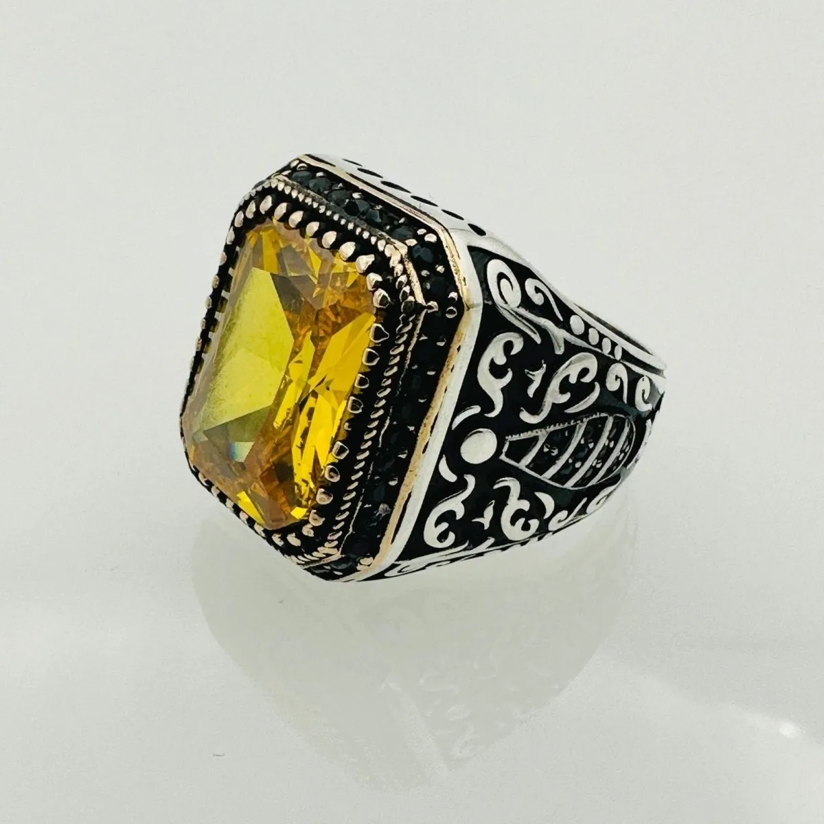 Men's Red Zircon Minimalist Silver Ring