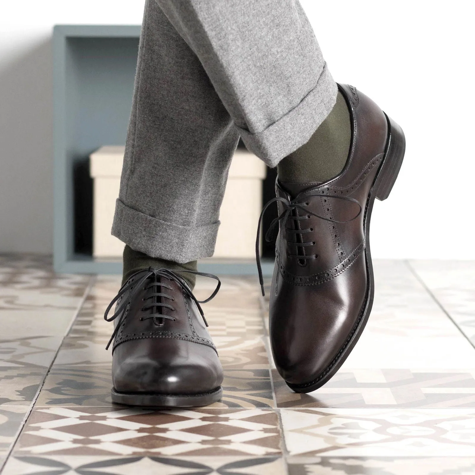 Men's Saddle Leather Shoes Wide Plus Size 5966