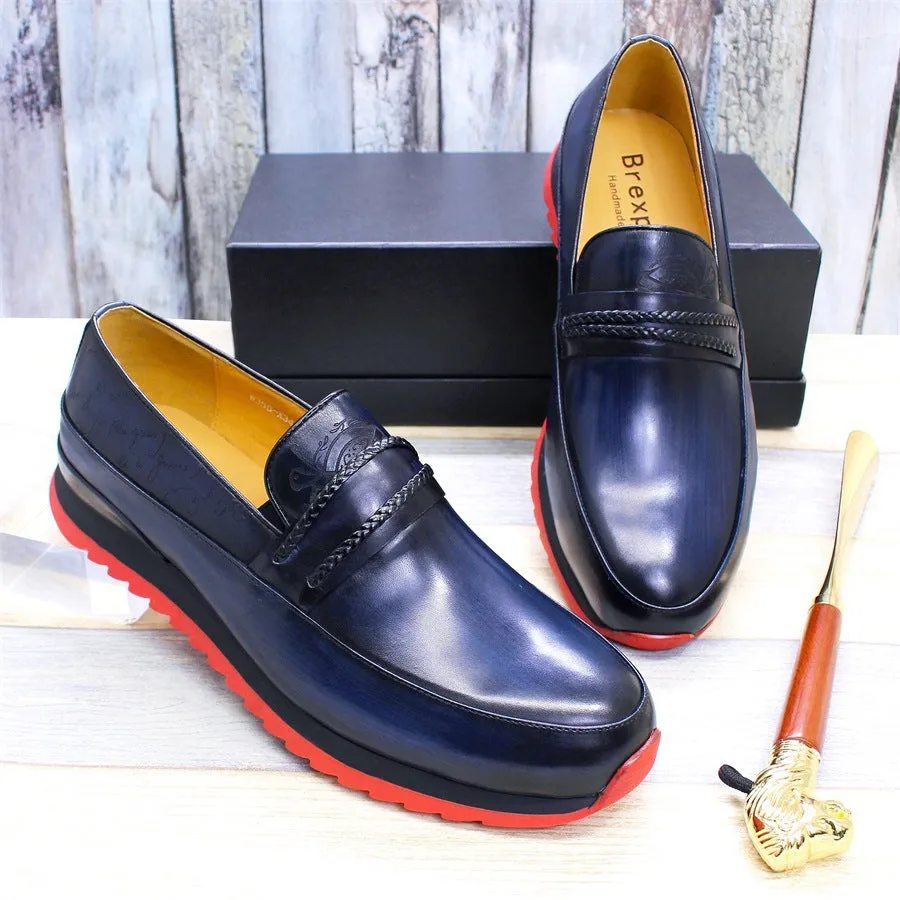 Men's Shoes Guangzhou Handmade Leather Shoes Men's One Pedal Loafer Casual Leather Shoes Breathable Platform Height-Increasing Fashion Shoes
