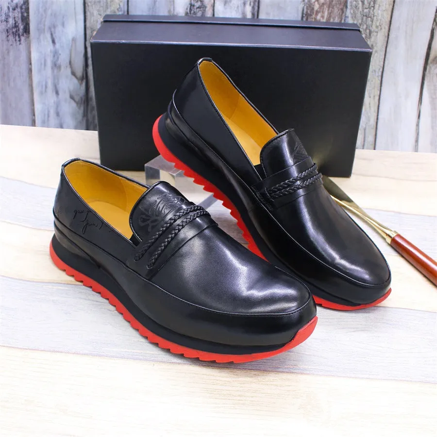 Men's Shoes Guangzhou Handmade Leather Shoes Men's One Pedal Loafer Casual Leather Shoes Breathable Platform Height-Increasing Fashion Shoes