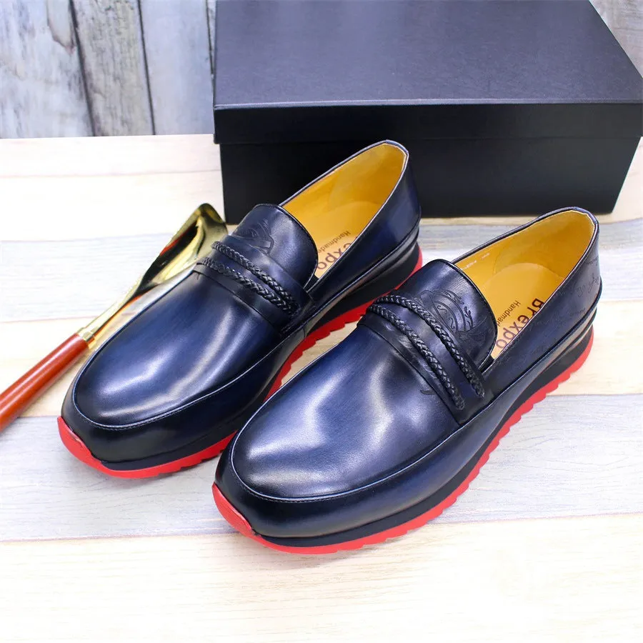 Men's Shoes Guangzhou Handmade Leather Shoes Men's One Pedal Loafer Casual Leather Shoes Breathable Platform Height-Increasing Fashion Shoes