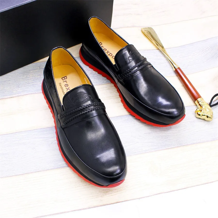 Men's Shoes Guangzhou Handmade Leather Shoes Men's One Pedal Loafer Casual Leather Shoes Breathable Platform Height-Increasing Fashion Shoes