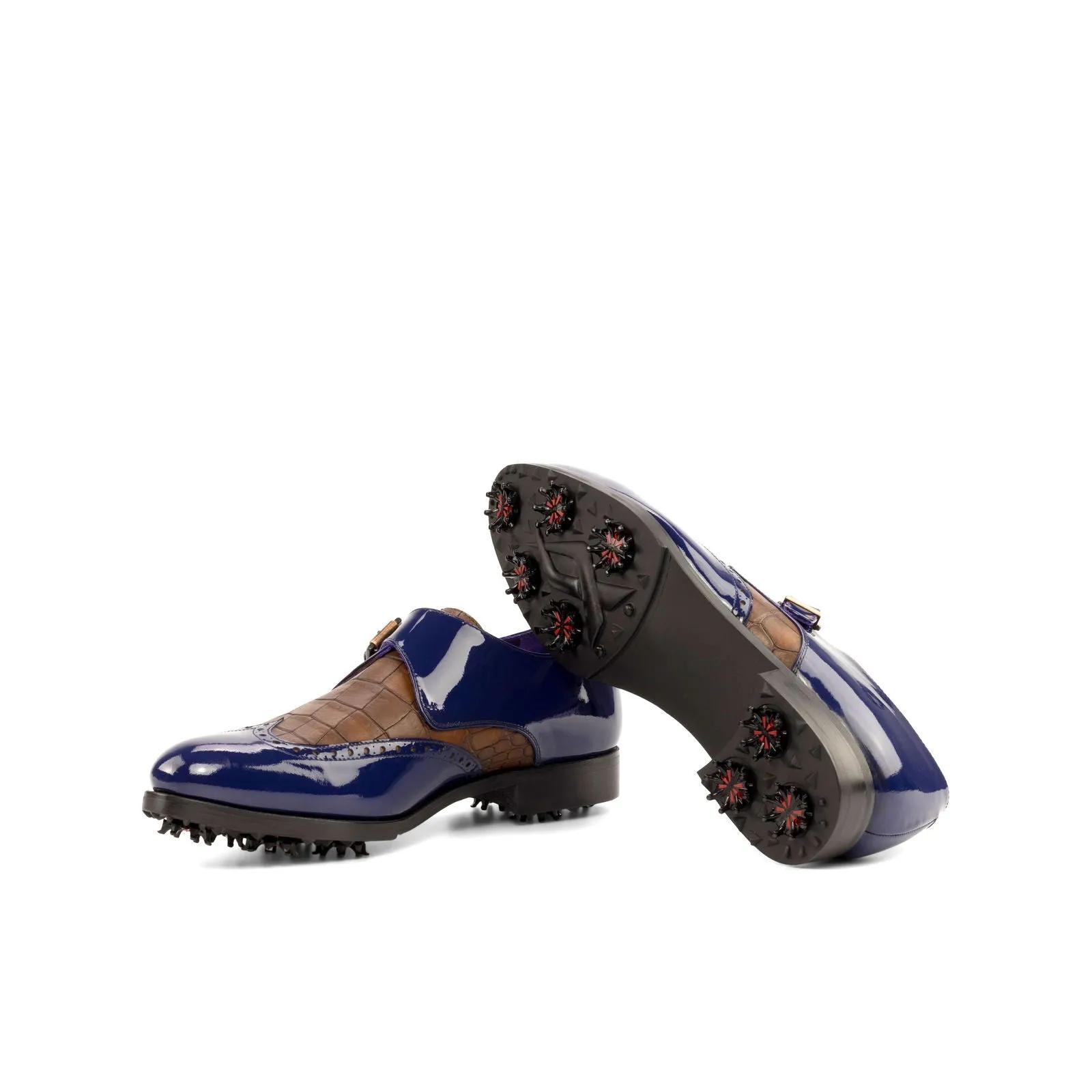 Men's Single Monk Golf Leather Shoes Wide Plus Size Blue Brown 5032