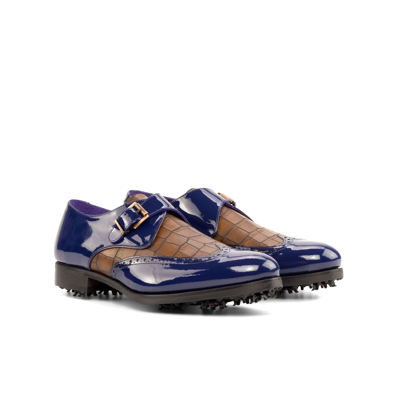 Men's Single Monk Golf Leather Shoes Wide Plus Size Blue Brown 5032