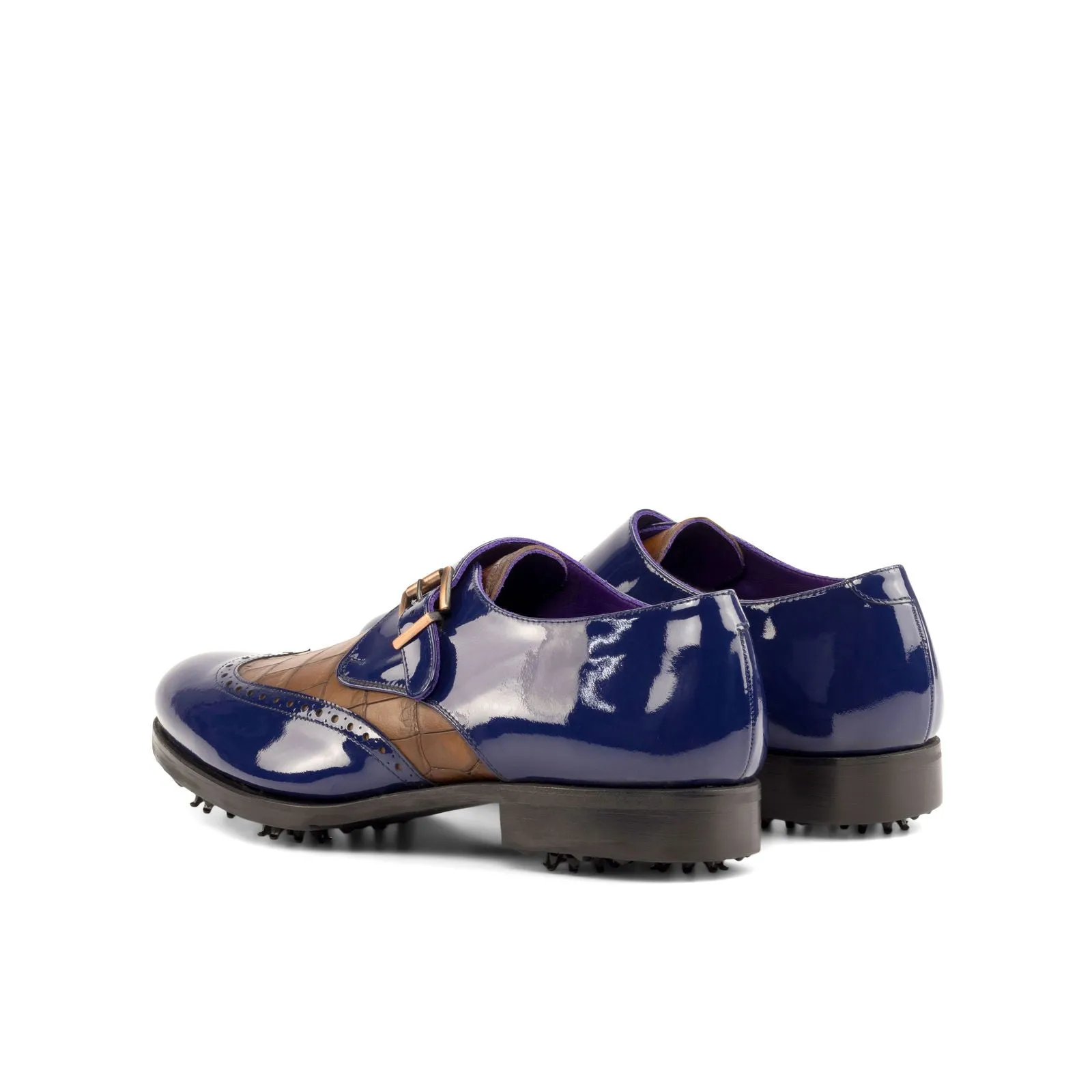 Men's Single Monk Golf Leather Shoes Wide Plus Size Blue Brown 5032