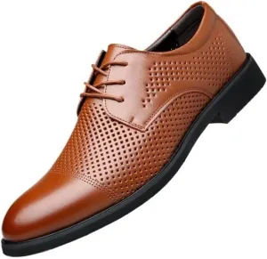 Men's Summer Oxford Shoes Fashion Lace Up Shoes Classic Pointed Toe Shoes Comfort Casual Business Suit Tuxedo Shoes(Brown,11)