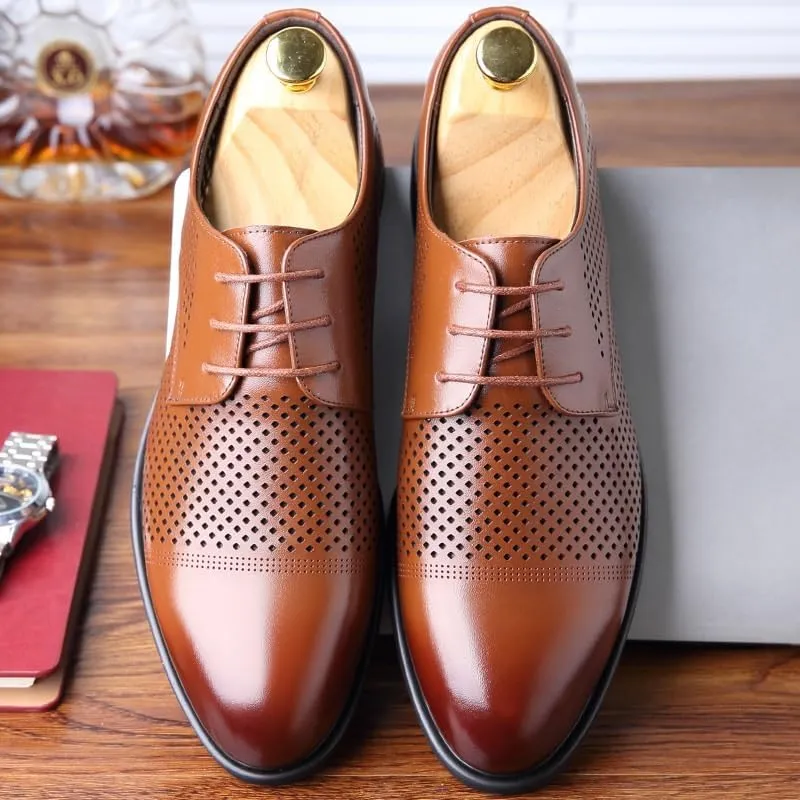 Men's Summer Oxford Shoes Fashion Lace Up Shoes Classic Pointed Toe Shoes Comfort Casual Business Suit Tuxedo Shoes(Brown,11)
