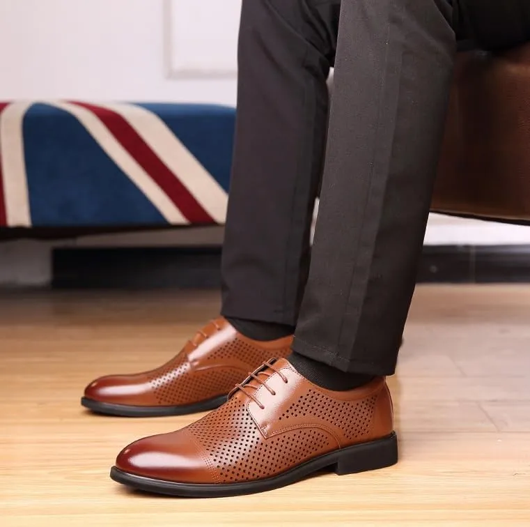Men's Summer Oxford Shoes Fashion Lace Up Shoes Classic Pointed Toe Shoes Comfort Casual Business Suit Tuxedo Shoes(Brown,11)
