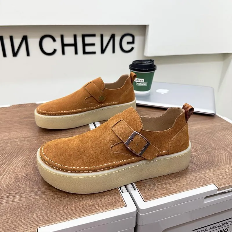 Men's thick sole height increasing pure leather casual slip-on shoes