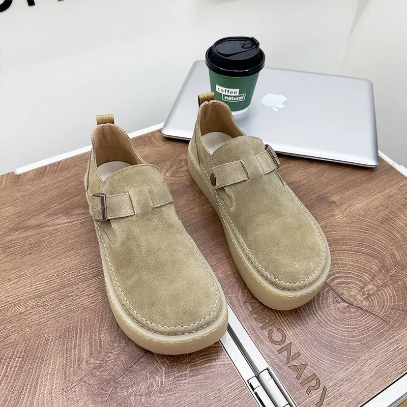 Men's thick sole height increasing pure leather casual slip-on shoes