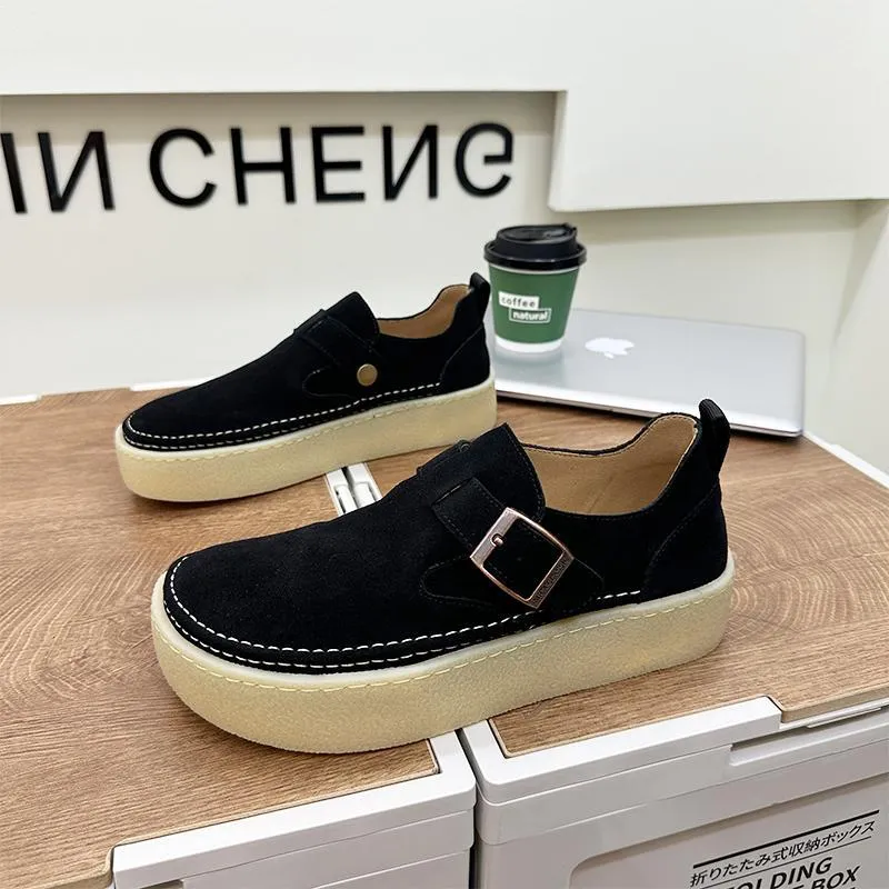 Men's thick sole height increasing pure leather casual slip-on shoes