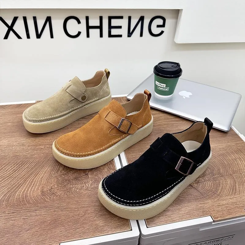 Men's thick sole height increasing pure leather casual slip-on shoes