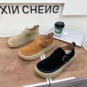 Men's thick sole height increasing pure leather casual slip-on shoes