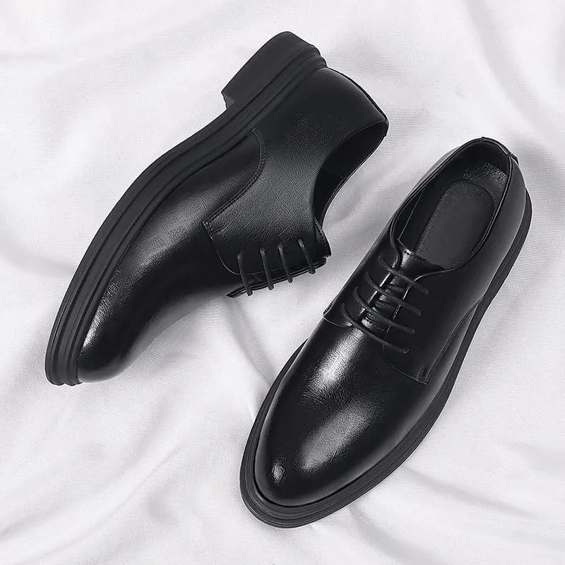 Men's Vintage Leather Lace Up Platform Oxfords Shoes Modern Low Top Pointed Toe Tuxedo Derby Shoes