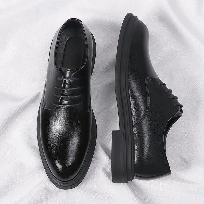 Men's Vintage Leather Lace Up Platform Oxfords Shoes Modern Low Top Pointed Toe Tuxedo Derby Shoes