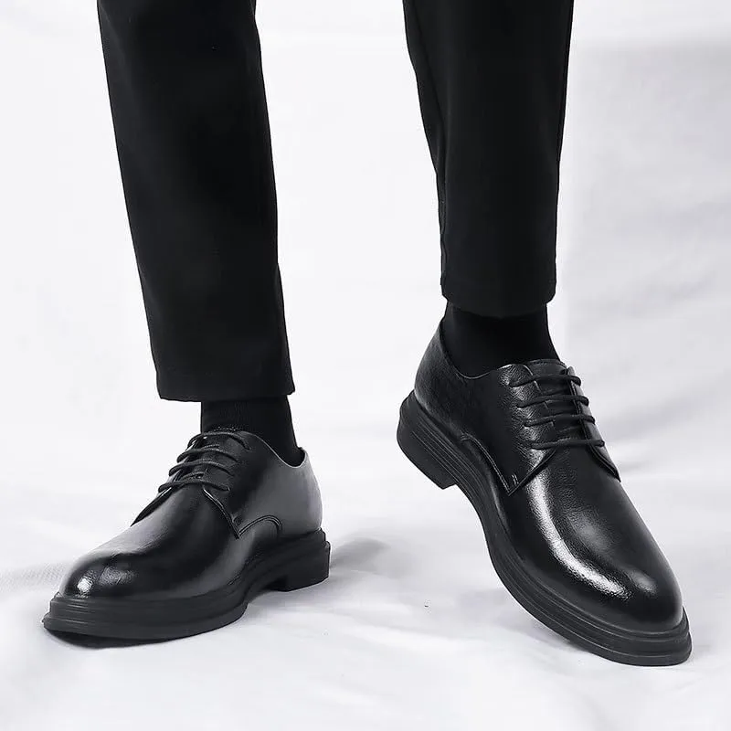 Men's Vintage Leather Lace Up Platform Oxfords Shoes Modern Low Top Pointed Toe Tuxedo Derby Shoes