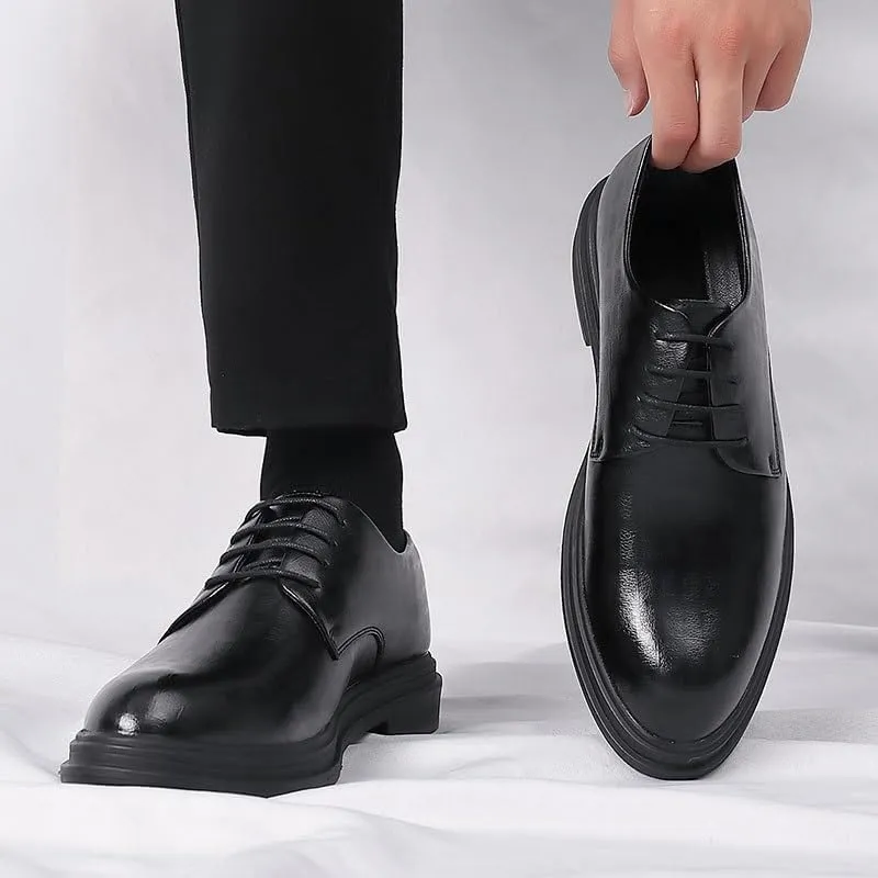 Men's Vintage Leather Lace Up Platform Oxfords Shoes Modern Low Top Pointed Toe Tuxedo Derby Shoes