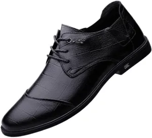 Men's Vintage Leather Oxford Shoes - Lightweight Lace-Up Brogue Derby Shoes for Business & Casual Wear