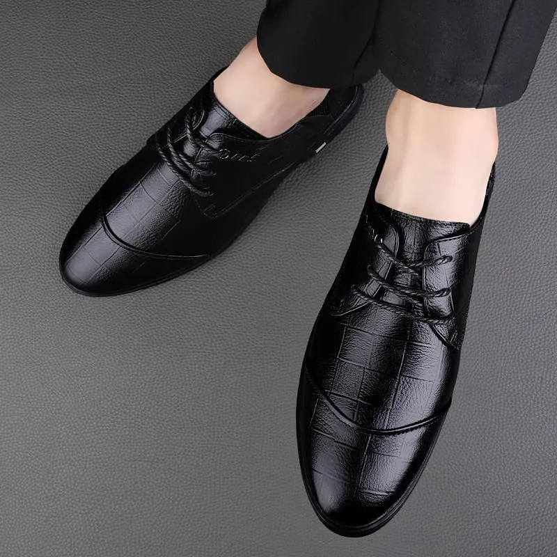 Men's Vintage Leather Oxford Shoes - Lightweight Lace-Up Brogue Derby Shoes for Business & Casual Wear