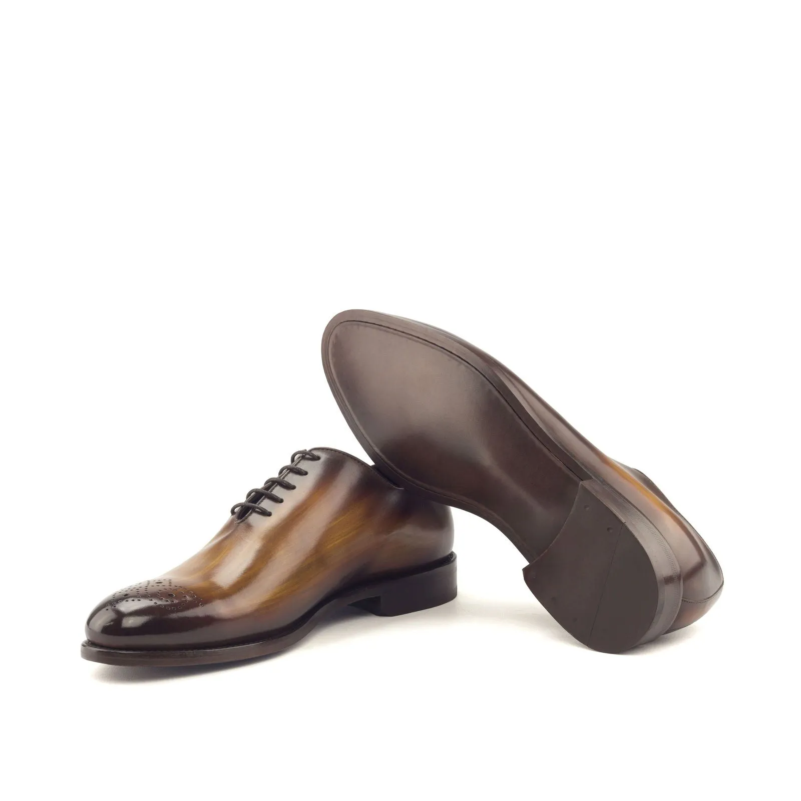 Men's Wholecut Shoes Patina Leather Wide Plus Size Brown 3307