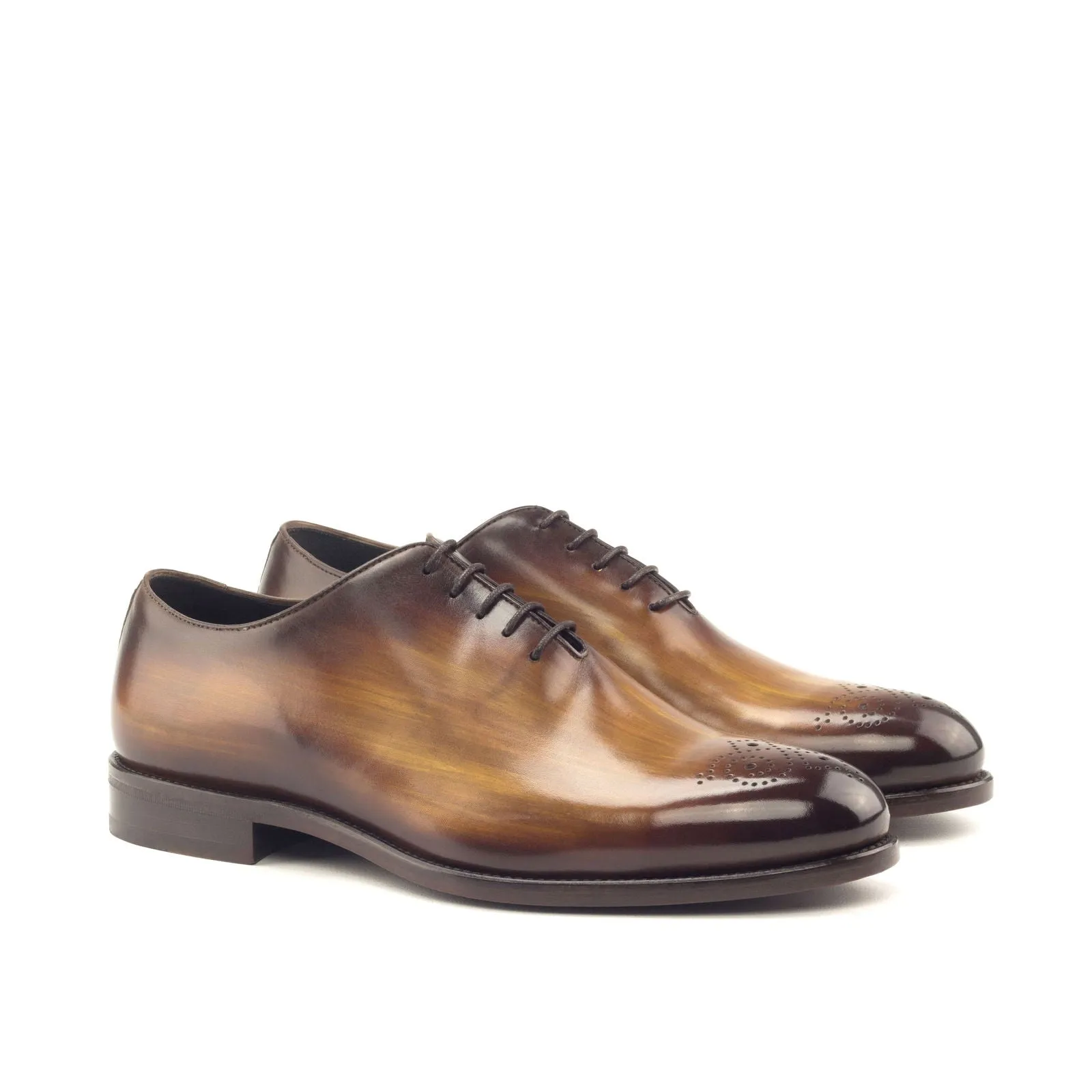 Men's Wholecut Shoes Patina Leather Wide Plus Size Brown 3307
