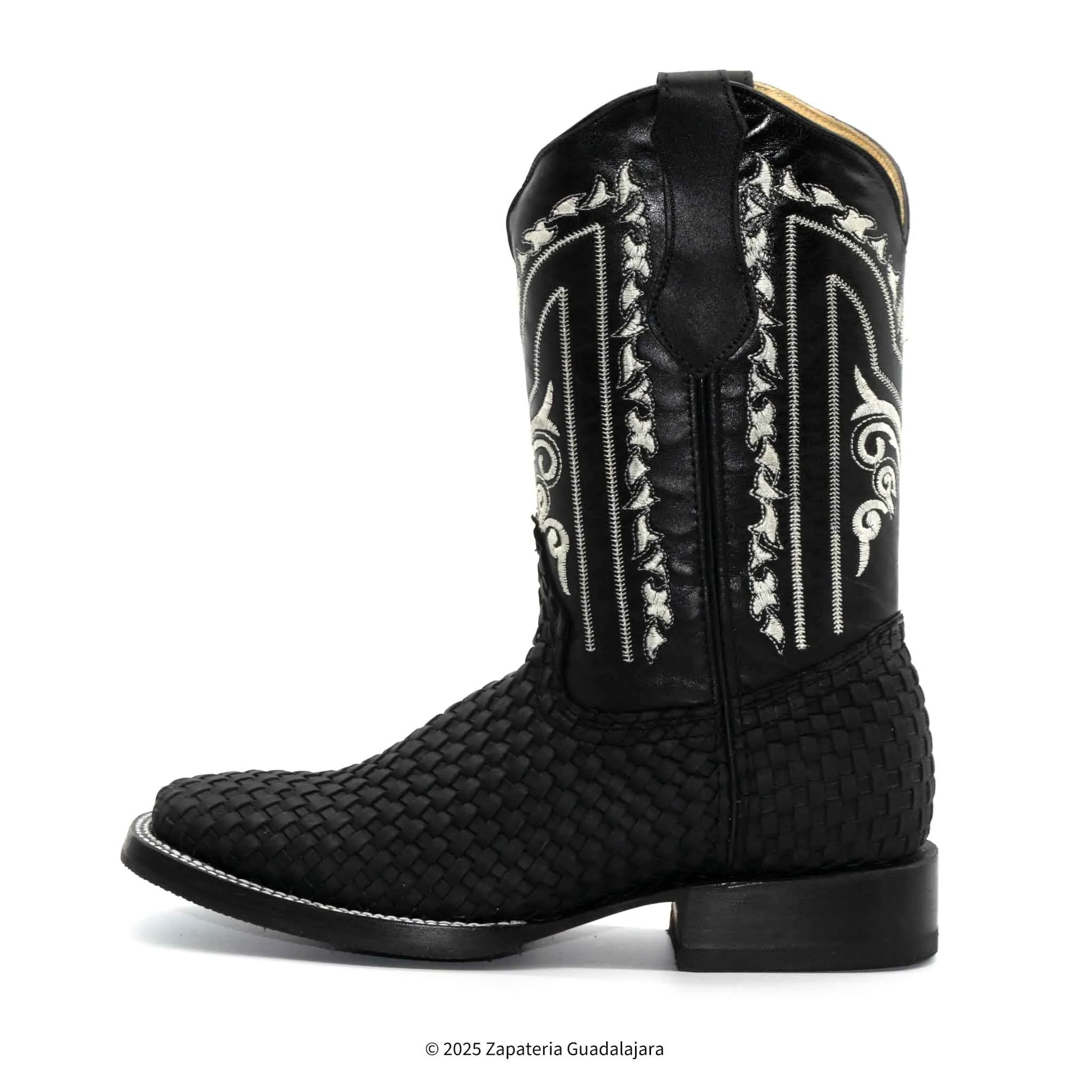 MEN'S WIDE SQUARE TOE PETATILLO BLACK LEATHER BOOT -007
