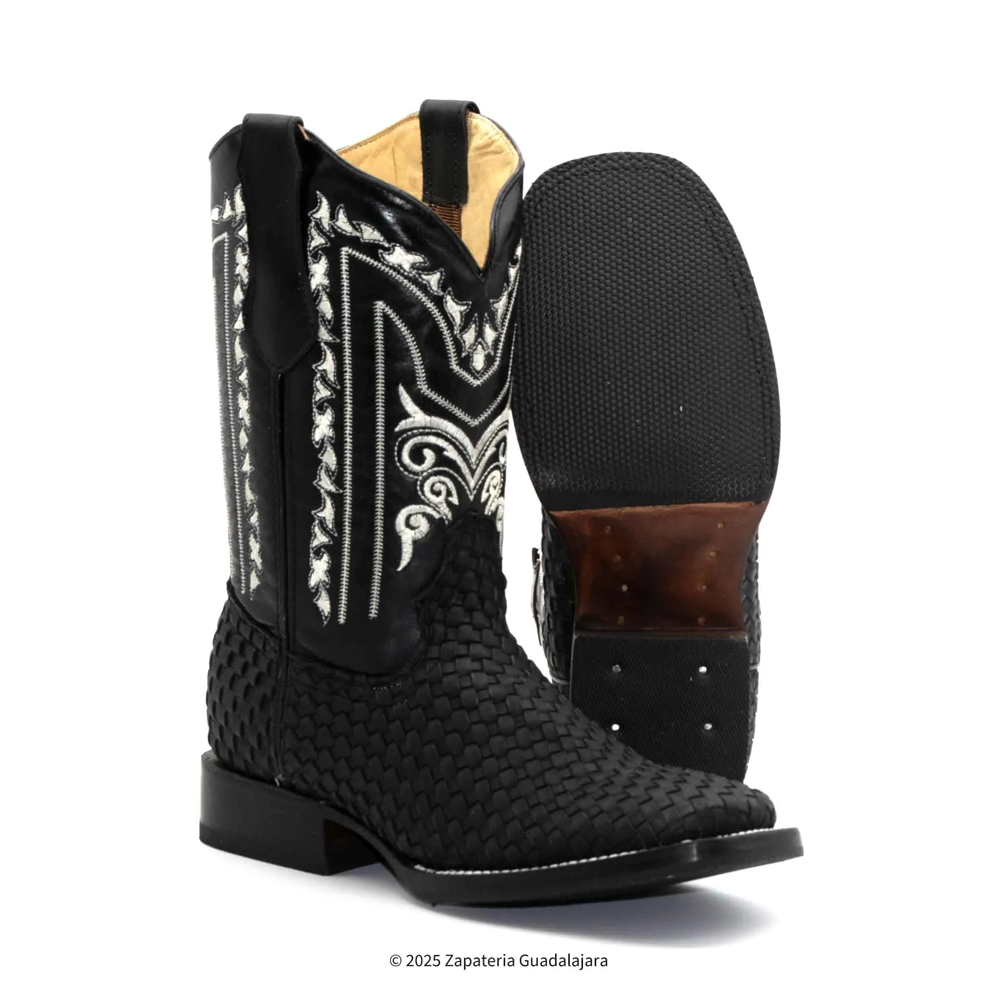 MEN'S WIDE SQUARE TOE PETATILLO BLACK LEATHER BOOT -007