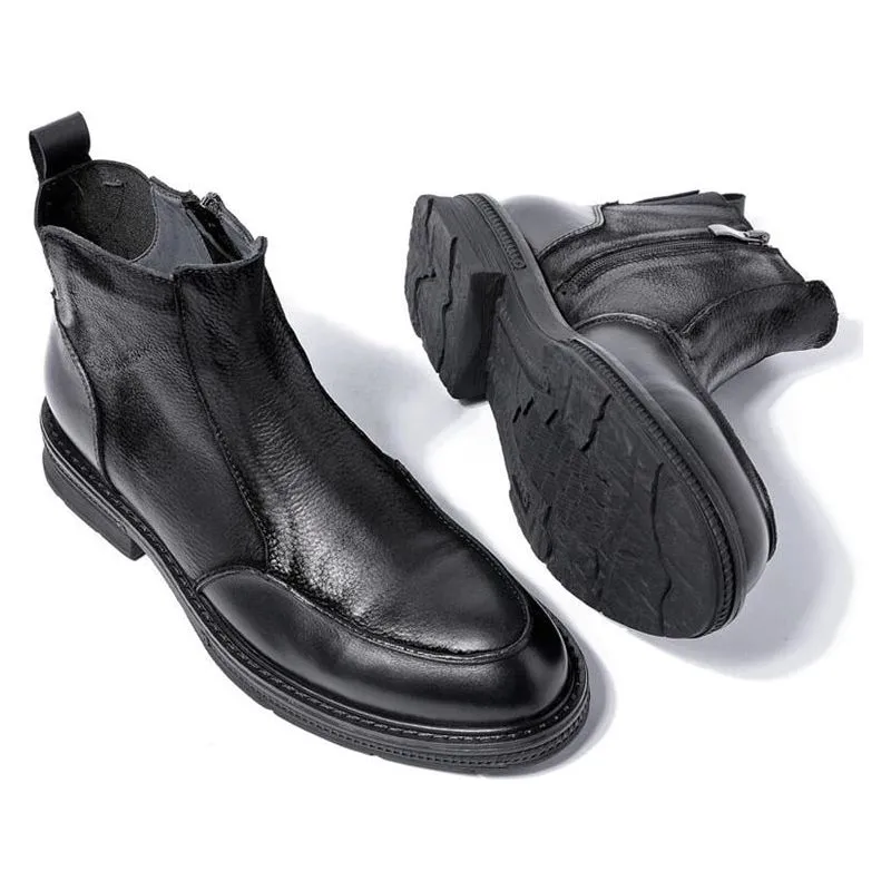Men's Winter Full Grain Leather Chelsea Boots Side Zip