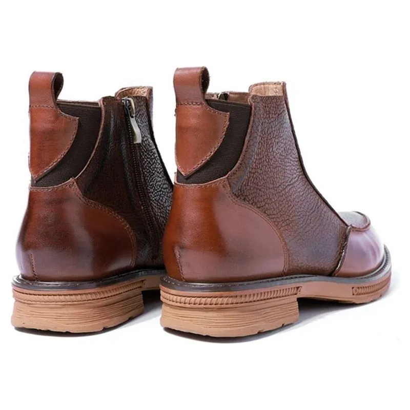 Men's Winter Full Grain Leather Chelsea Boots Side Zip