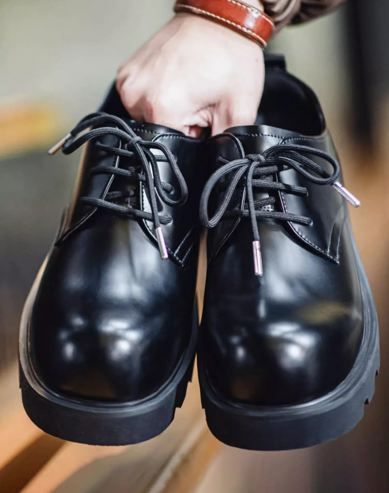 Mickey Derby Leather Round Toe Big Toe Men's Dress Shoes