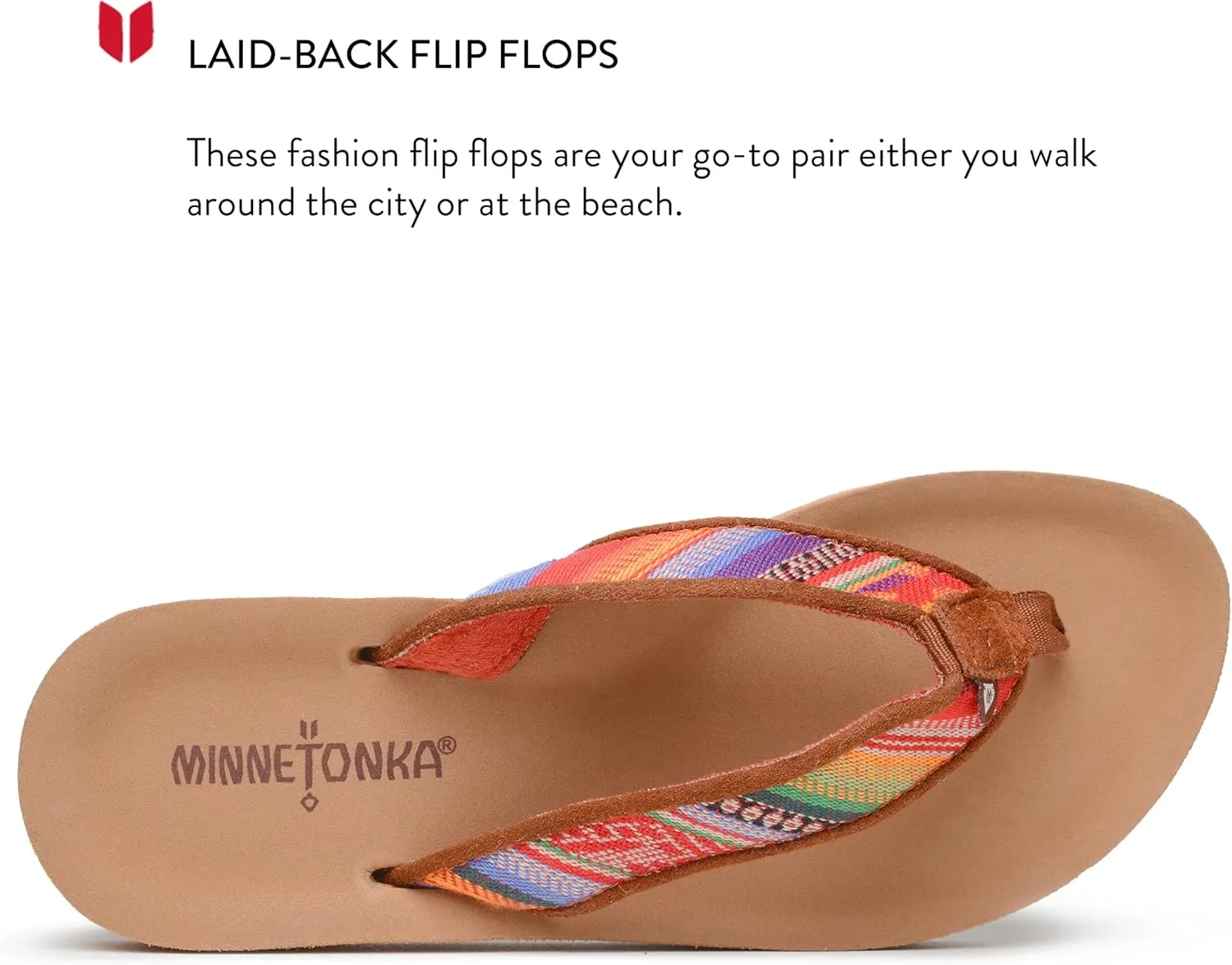 Minnetonka Hedy Sandal - Womens Beach Flip Flops Handcrafted with Soft Denim or Woven Fabric Accents, and Contoured Footbed