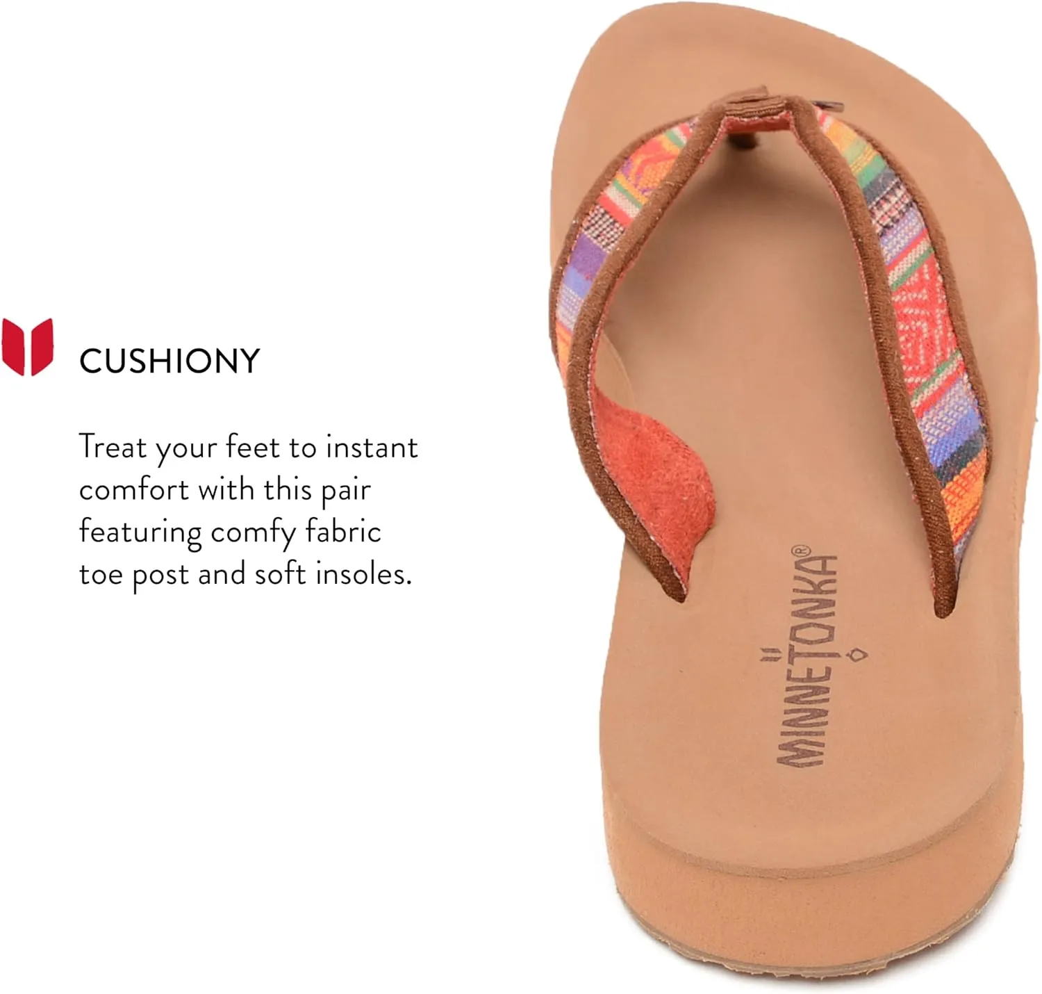 Minnetonka Hedy Sandal - Womens Beach Flip Flops Handcrafted with Soft Denim or Woven Fabric Accents, and Contoured Footbed