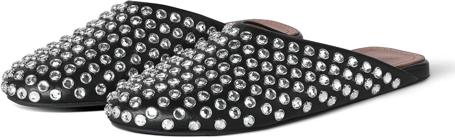 Mules for Women Flats Comfortable Rhinestones Flats Shoes Slip On Loafers Closed Toe Slides Summer Wide Width Mules Flats