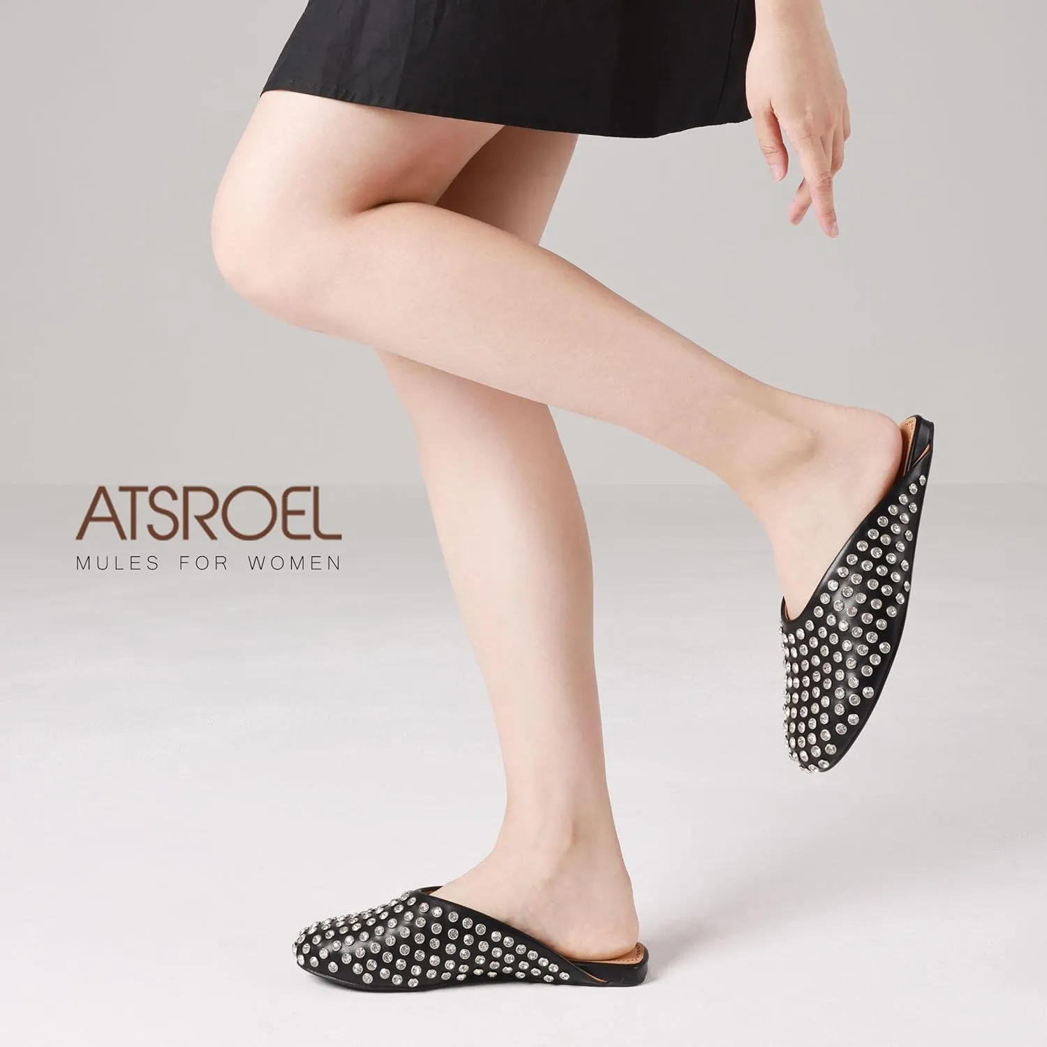 Mules for Women Flats Comfortable Rhinestones Flats Shoes Slip On Loafers Closed Toe Slides Summer Wide Width Mules Flats