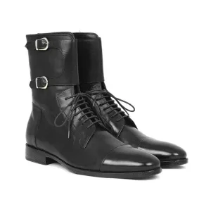 New Men's Handmade High Office Dress Formal Double Monk Leather Boots