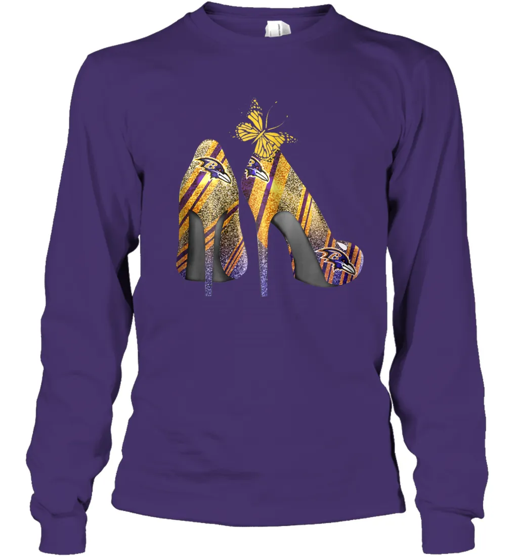 NFL Baltimore Ravens Steelers Rhinestone High Heels Youth Long Sleeve T-Shirt
