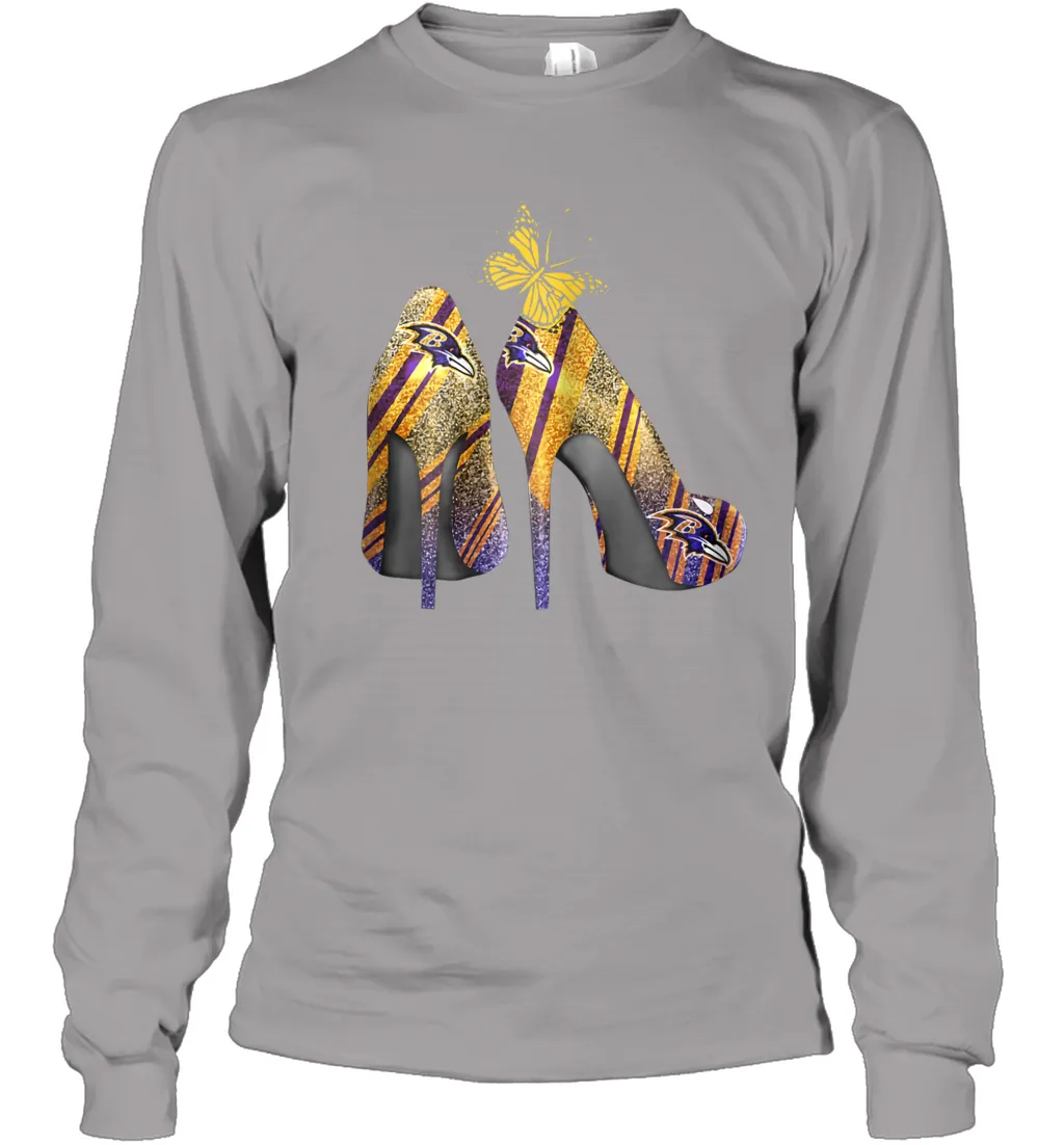 NFL Baltimore Ravens Steelers Rhinestone High Heels Youth Long Sleeve T-Shirt