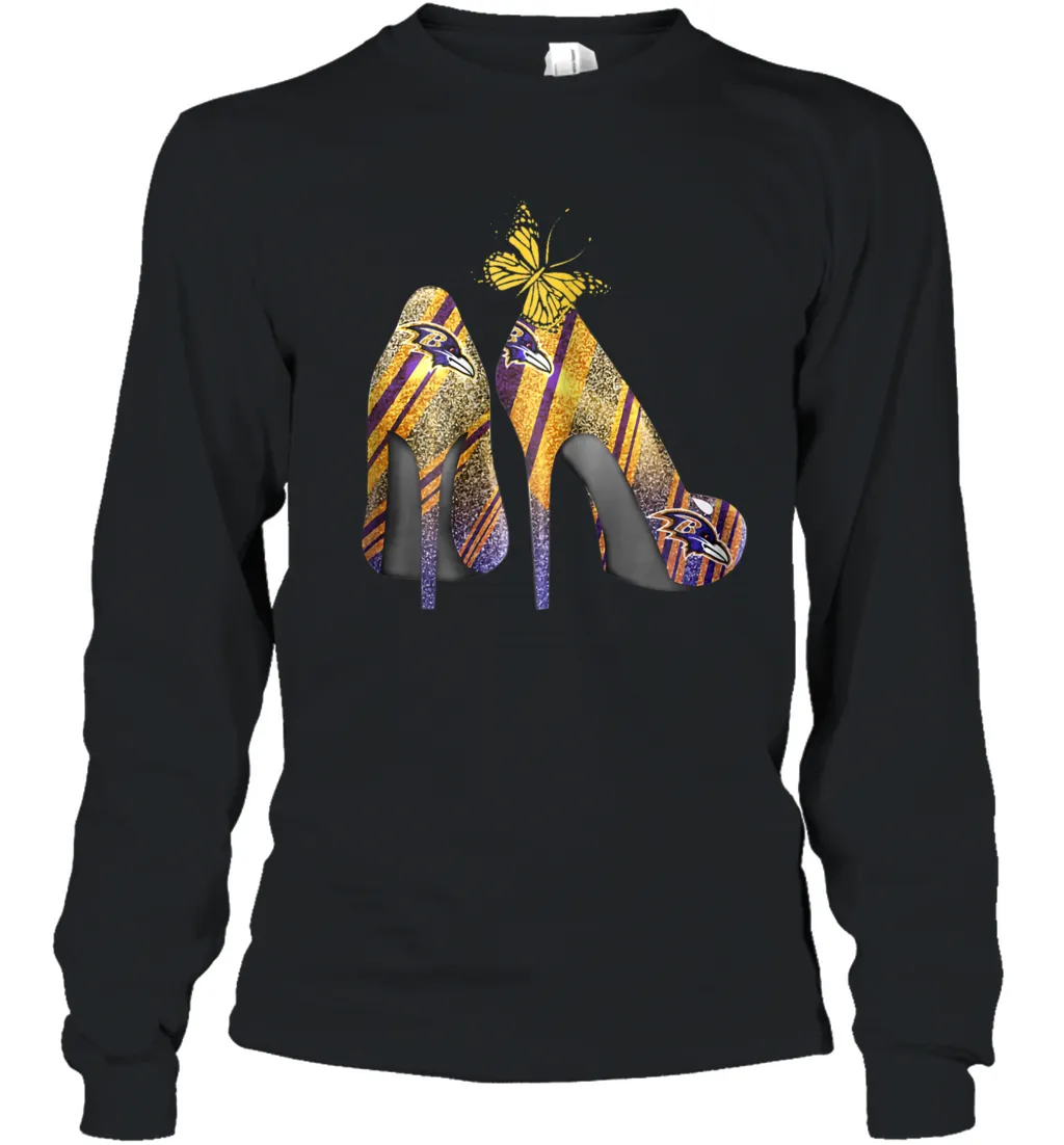 NFL Baltimore Ravens Steelers Rhinestone High Heels Youth Long Sleeve T-Shirt