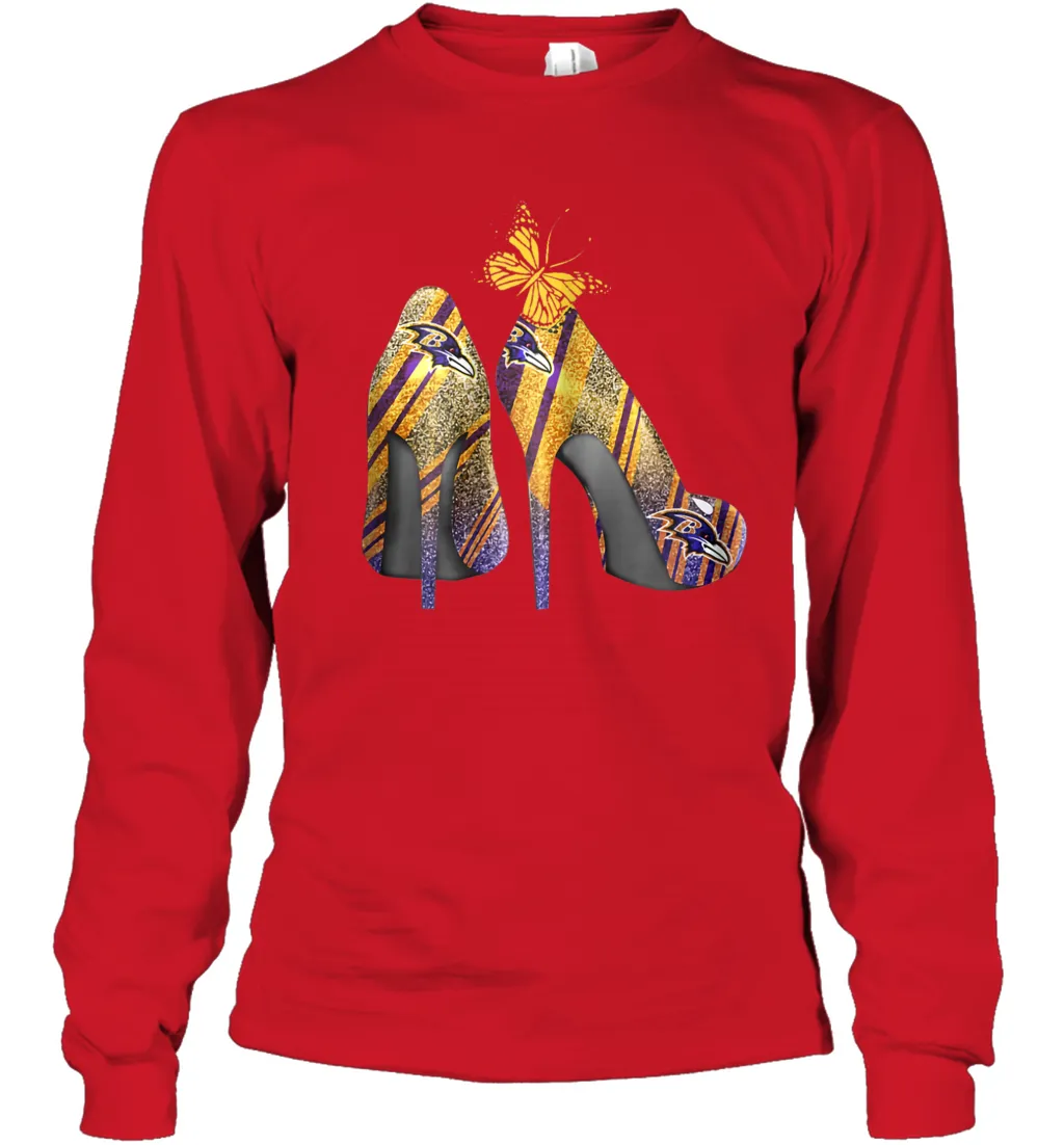 NFL Baltimore Ravens Steelers Rhinestone High Heels Youth Long Sleeve T-Shirt