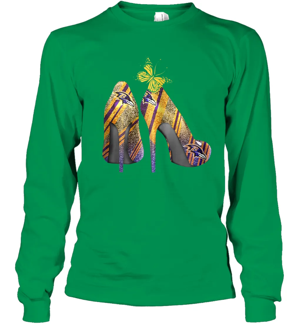 NFL Baltimore Ravens Steelers Rhinestone High Heels Youth Long Sleeve T-Shirt