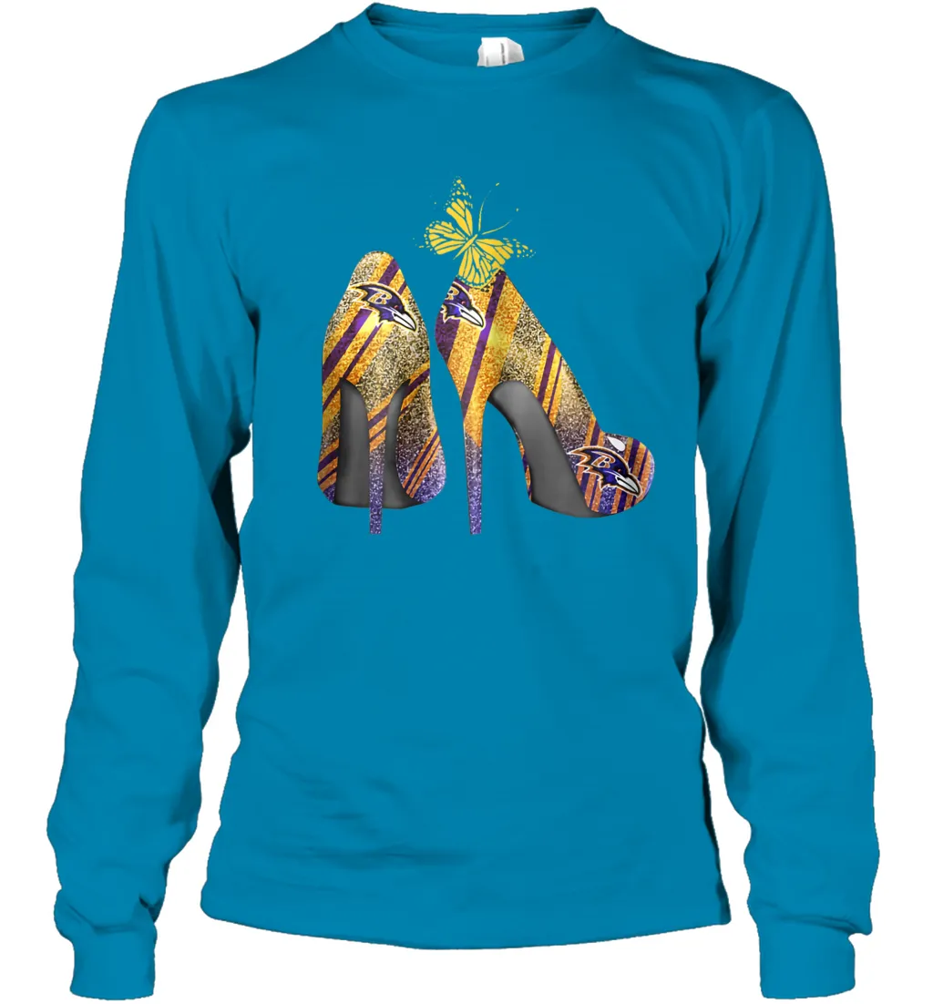 NFL Baltimore Ravens Steelers Rhinestone High Heels Youth Long Sleeve T-Shirt