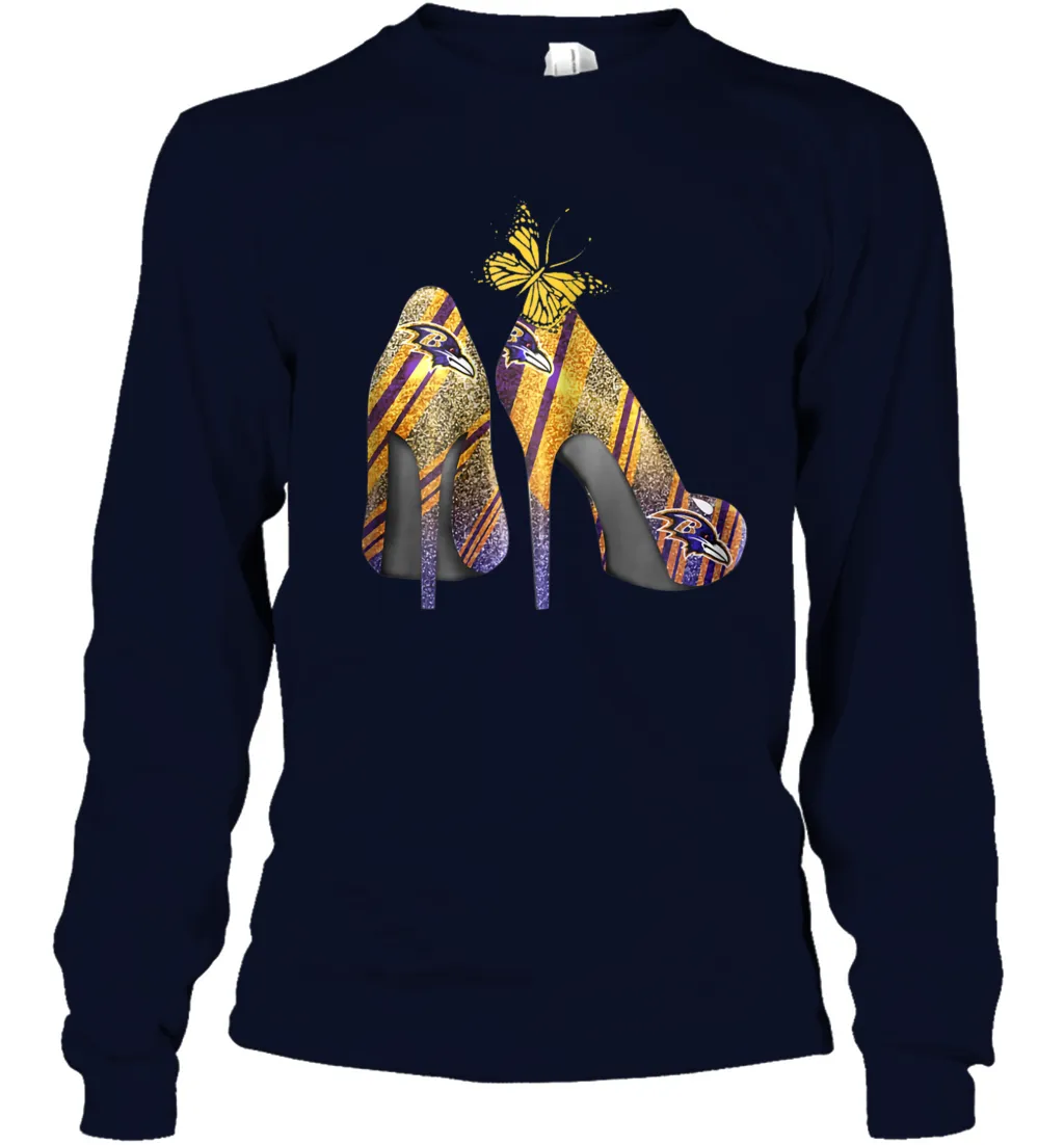 NFL Baltimore Ravens Steelers Rhinestone High Heels Youth Long Sleeve T-Shirt