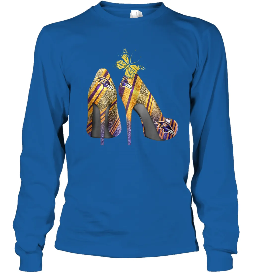 NFL Baltimore Ravens Steelers Rhinestone High Heels Youth Long Sleeve T-Shirt