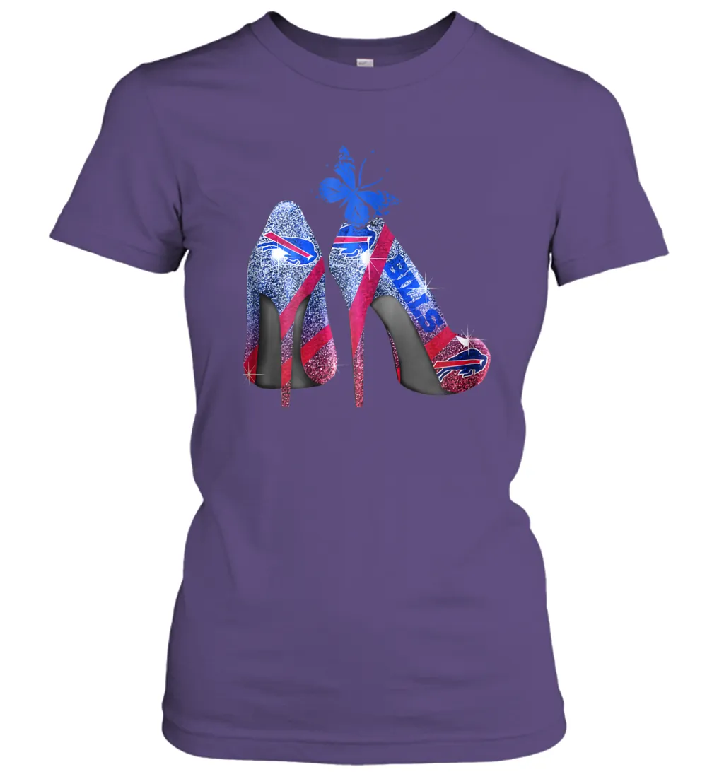 NFL Buffalo Bill Rhinestone High Heels Butterfly Rhinestone Tide Women's T-Shirt