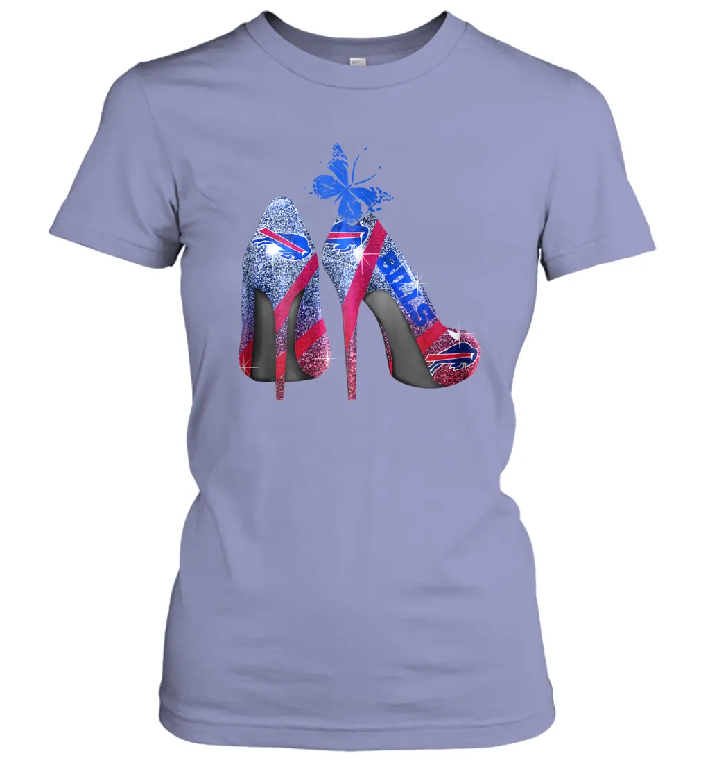 NFL Buffalo Bill Rhinestone High Heels Butterfly Rhinestone Tide Women's T-Shirt