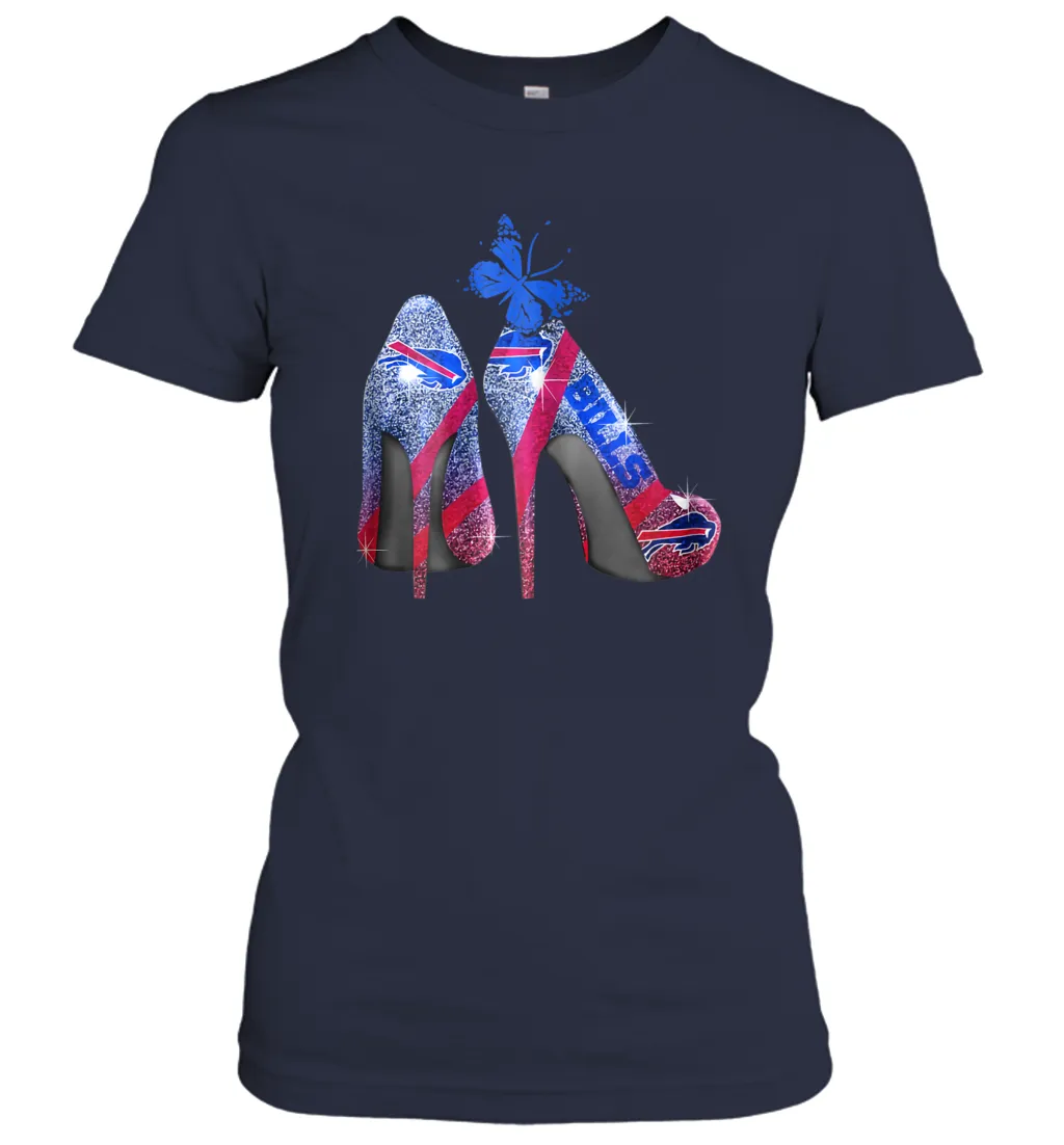 NFL Buffalo Bill Rhinestone High Heels Butterfly Rhinestone Tide Women's T-Shirt