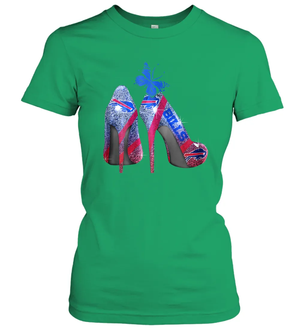 NFL Buffalo Bill Rhinestone High Heels Butterfly Rhinestone Tide Women's T-Shirt